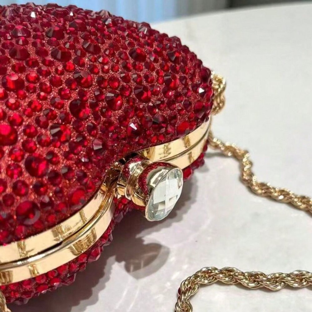 Ruby Red Heart Shape Rhinestone Evening Handbag N… - image 4